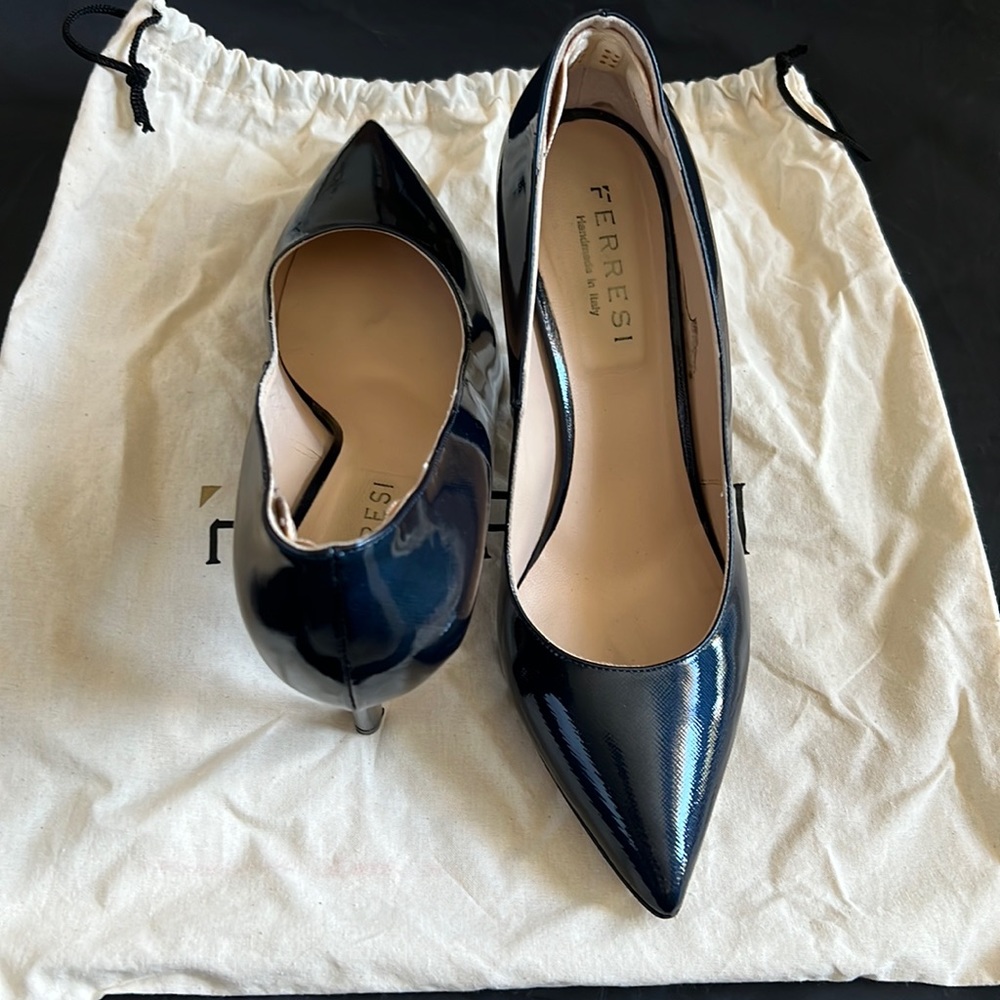 Ferresi Blue Reticolato Leather Pump - Handmade & Wide-Width (8W)